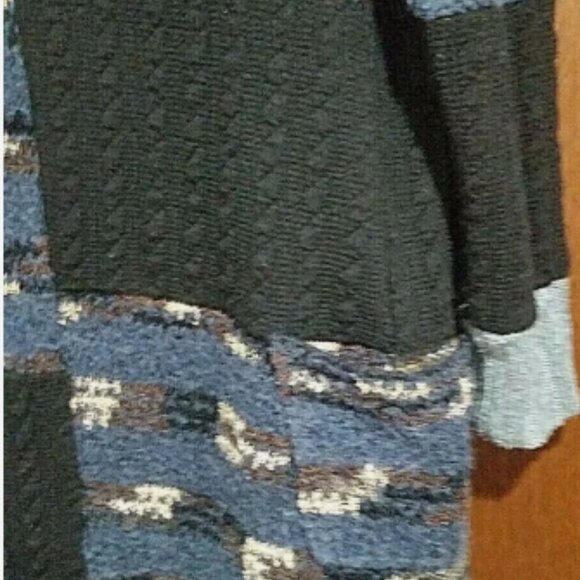 ADORE Women's Shaggy Patchwork Cardigan Sweater High-Low Hem Front Pockets ~ Med - Picture 4 of 6